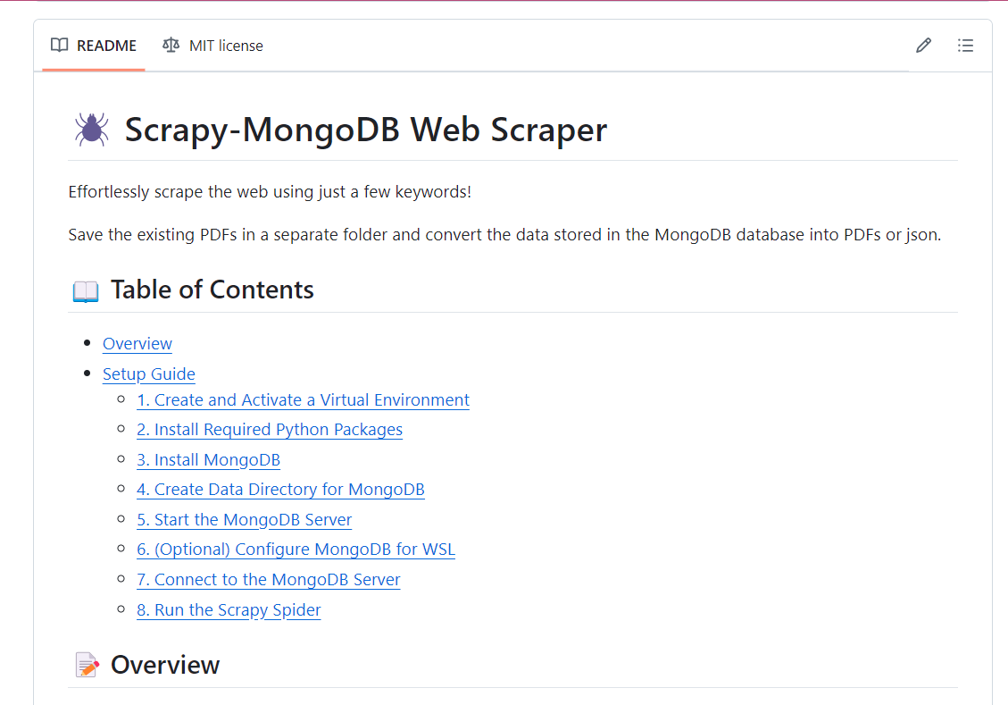 Scrapy MongoDB Web Scraper Screenshot